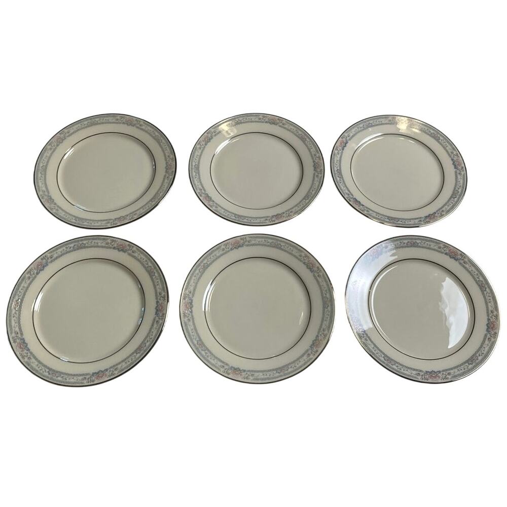 Lenox 6 Charleston Bone China Dessert Bread Plate 6 1/4" Platinum Trim MINTY
